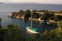 wood sailing yacht with skipper