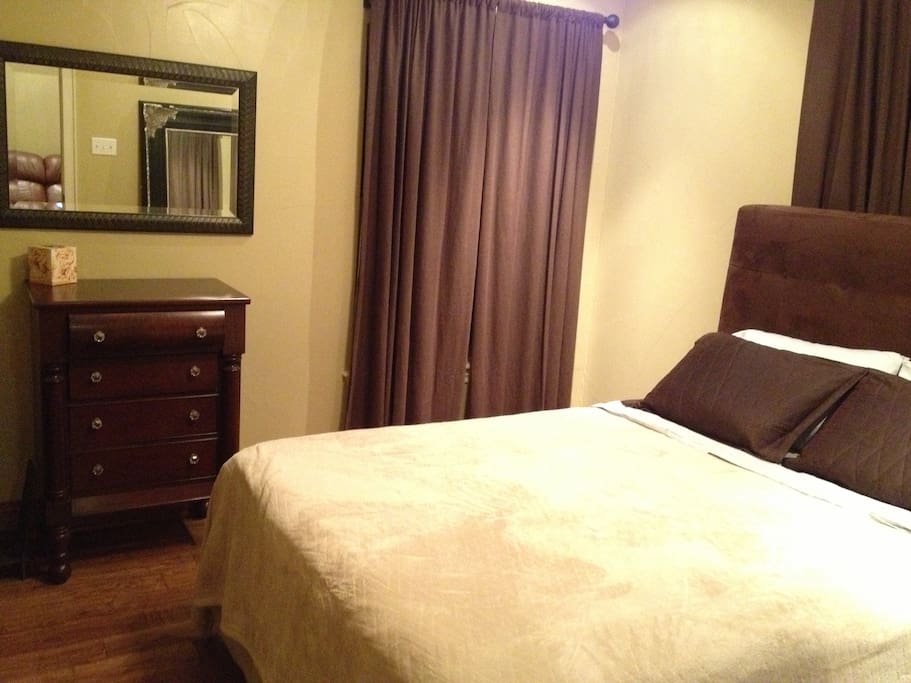 The bedroom with new queen mattress.
