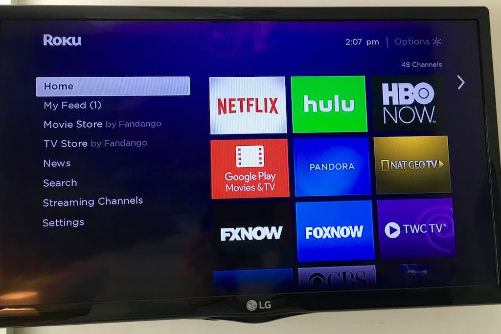 Roku TV in your room includes Netflix, Hulu, HBO, etc.